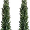 5 Feet Outdoor Artificial Topiary Cedar Tree, Set of 2 UV Resistant Potted Faux Cedar Trees for Outdoors and Indoors, Decorative Fake Shrubs Topiary Trees for Home Living Room Front Door Decor (Green)