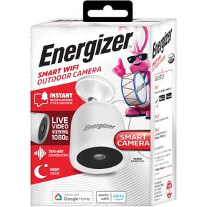 Energizer Smart Outdoor 1080P Security Camera with 2-Way Audio, Night Vision, Instant Alerts, Cloud Storage, Remote Access, Voice Control Compatible with Alexa & Google Assistant, Black (White)
