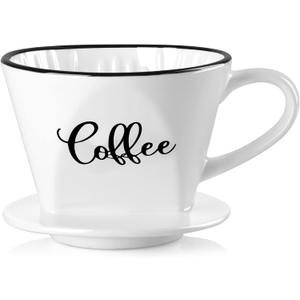 Pour Over Coffee Maker, Ceramic Coffee Dripper, Easy Manual Slow Brewing Accessories for Home, Cafe, Coffee Bar Accessories and Kitchen Decor, Filter Size 2, White