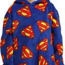Bioworld Superman Logo All-Over Print Boy's Blue Long Sleeve Sherpa Lined Kids Wearable Hoodie Blanket