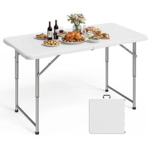 Pureegg 4FT Folding Table - No Assembly Required, Versatile Dining Table with Carrying Handle & Tabletop Safety Lock, Portable Foldable Table for Party, Craft, Camping, Picnic, White, 4TF