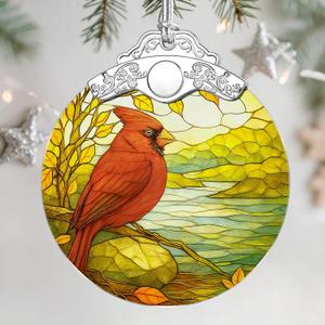 Stained Glass Cardinal Ornament, Christmas Ornaments, Christmas Tree Ornaments, Holiday Ornament & Holiday Decor, Party Gifts for Bird Lovers & Cardinal Gifts