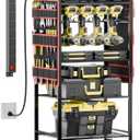 5-Tier Power Tool Organizer Cart with Charging Station - 8 AC Outlets, 300 lbs Heavy Duty Utility Rack, Rolling Drill Holder & Tool Storage Cart on Wheels for Garage, Workshop, Gift for Men