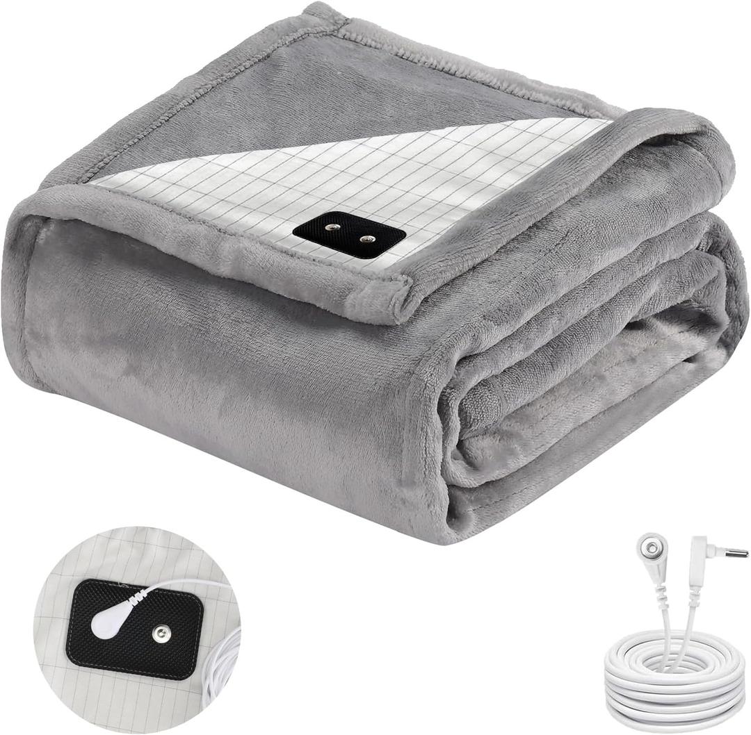 CISSIYOG Grounding Blanket 60x82 inch, Grounding Throw for Bed Grounding Sheets with Conductive Silver Fiber for Better Sleep, Pain Relief, Helps Anxiety Relief