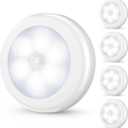 Mlambert 4 Pack Motion Sensor LED Night Light, Cordless Battery-Powered Stick-on Magnet Closet Lights, Safe Lights for Stairs, Cabinet, Cool White