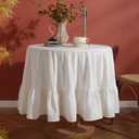 HAIRUO Cotton Linen Table Cloths Retro Farmhouse Heavy Fabric Table Cover Pink White Washable Table Top for Parties Coffee Kitchen Picnic Round Table Cloth (White,Round, 60")