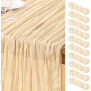 DeZerlor Beige Cheesecloth Table Runner 10 Pack Spring Easter Table Runners 120 Inches Boho Gauze Cream Cheese Cloth Table Decor for Wedding Bridal Baby Shower Parties