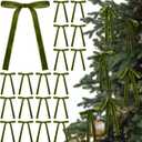 Moss Green 24 Pcs Velvet Bows Christmas Tree Ornaments Valentines Day Bows Decoration for Garland Home Coquette Wedding Decor (5 x 7 Inch,Width of 5/8")