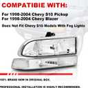 Headlights Assembly Compatible with 1998 1999 2000 2001 2002 2003 2004 Chevy Blazer,1998-2004 Chevy S10 Pickup Headlamp Chrome Housing Clear Reflector Head Lamps Turn Signal Light