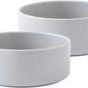 Ceramic Set of 2 Dog and Cat Bowls - Classic Food & Water Bowl for Kitty, Cats and Toy Breed Dogs, Weighted Dog Dishes, Food Grade Pet Bowl, Dishwasher & Microwave Safe (5.1'', 2*16OZ, Grey)