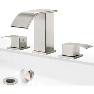 Patent No. : US D967,340 S, GAGALIFE 8 Inch Waterfall Bathroom Faucets 3 Hole - Brushed Nickel Widespread Bathroom Faucet with Pop-up Drain, Two Handle Bathroom Sink Faucet, Patent No. : US D967,340 S