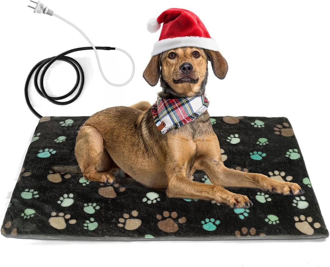 Dog Heating Pad 32x20 in Pet Heating Pad for Dogs Waterproof Outer Skin+Flame Retardant Material, Heated Dog Bed,Adding Wire Rope Wires Puppy Heating Pad Mat-with Plush Fabric Cover