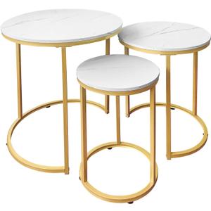 AT-VALY Nesting Tables Coffee Table Set of 3,Round Side Table Small Accent Table for Living Room,Bedroom Apartment (Gold) (20.5 Inch)