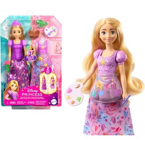 Mattel Disney Princess Toys, Rapunzel Fashion Doll with 2 Looks, 9 Accessories, 2 Snap-On Bodices & 2 Skirts, 2-in-1 Stories Inspired by Disney Tangled