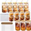 12 Pcs Christian Gift Bulk Glass Cups with Bamboo Lids and Straws 16 oz Coffee Cup Christian Gifts