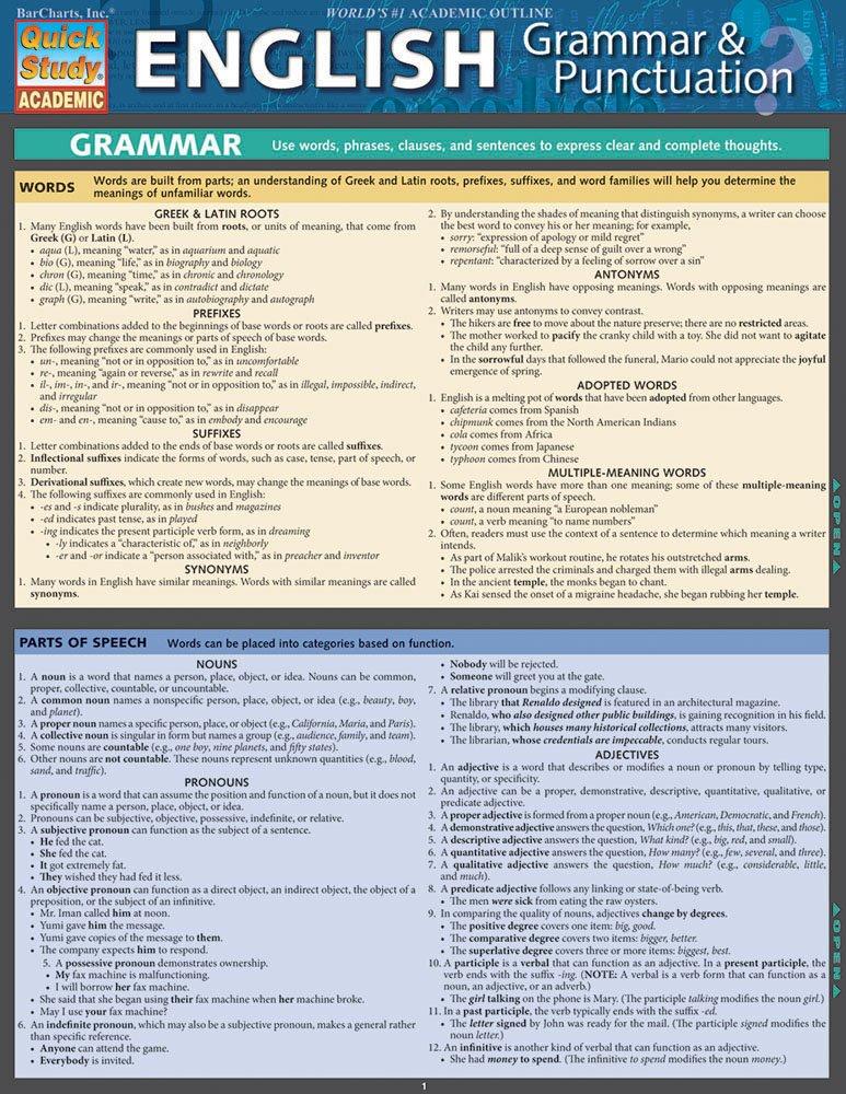 English Grammar & Punctuation QuickStudy Laminated Reference Guide (QuickStudy Academic)