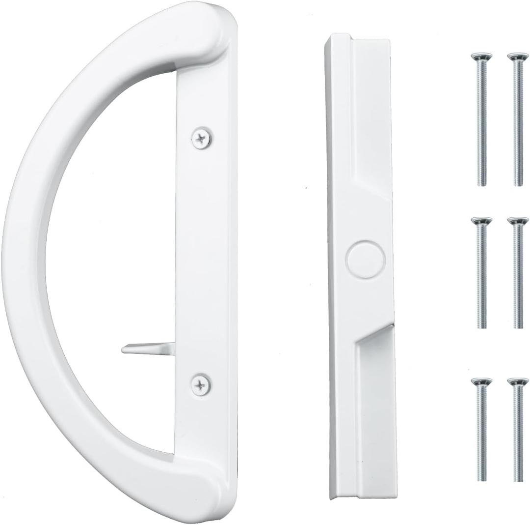 HOME MASTER HARDWARE Patio Sliding Glass Door Handle Set, Non-Keyed Sliding Patio Door Handles Replacement, White Diecast Slider Door Handle Fits 3-15/16 Hole Spacing for Mortise Style,1 Set