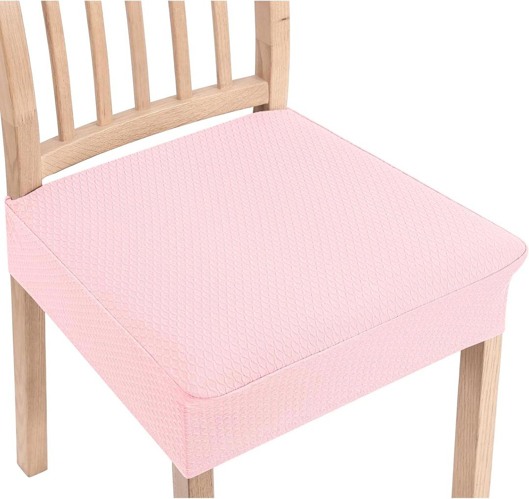 Smiry Stretch Jacquard Seat Covers for Dining Room Chairs Set of 4, Removable Washable Chair Seat Protector Slipcovers, No Rear Covers, Blush Pink