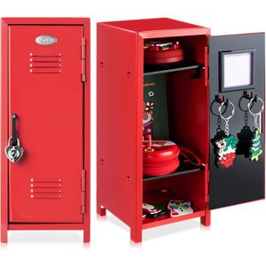 Vercraft 2 Pcs Mini Metal Locker Storage with Lock and 2 Keys 10.8 Inch Small Money Security and Cash Safe Box for Jewelry Back to School Home Office Desktop Container(Red)