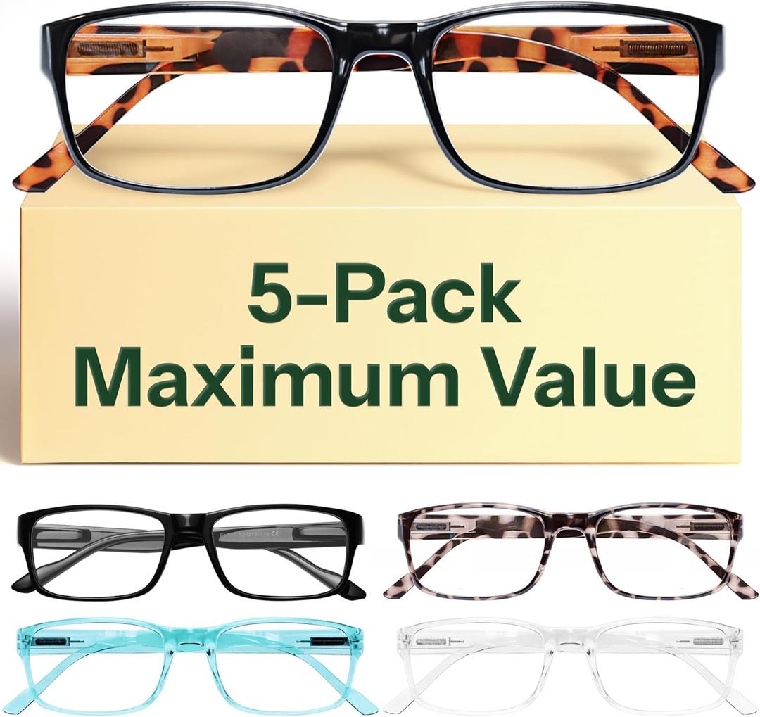 Gaoye Professional Reading Glasses for All Day - FSA-HSA - Computer Readers with Blue Light Protection (A1-5 Pack Mix Color, +1.5)