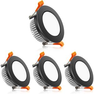 2 Inch LED Downlight, Recessed Lighting Dimmable Ceiling Light, 3W, 4000K Natural White, CRI80 with LED Driver(35W Halogen Equivalent), Black 4 Pack