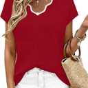 WIHOLL Womens Summer Tops Cap Sleeve Sweater V Neck Shirts Beach Vacation Clothes Business Casual Fashion Clothing (Red, S)