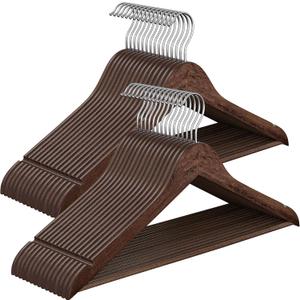 SONGMICS Wooden Hangers, Pack of 30, Coat Hangers, Pants Bar, 360 Swivel Hooks, Solid Birch Wood, Space Saving, for Jackets, Shirts, Coats, Walnut Brown UCRW030K02