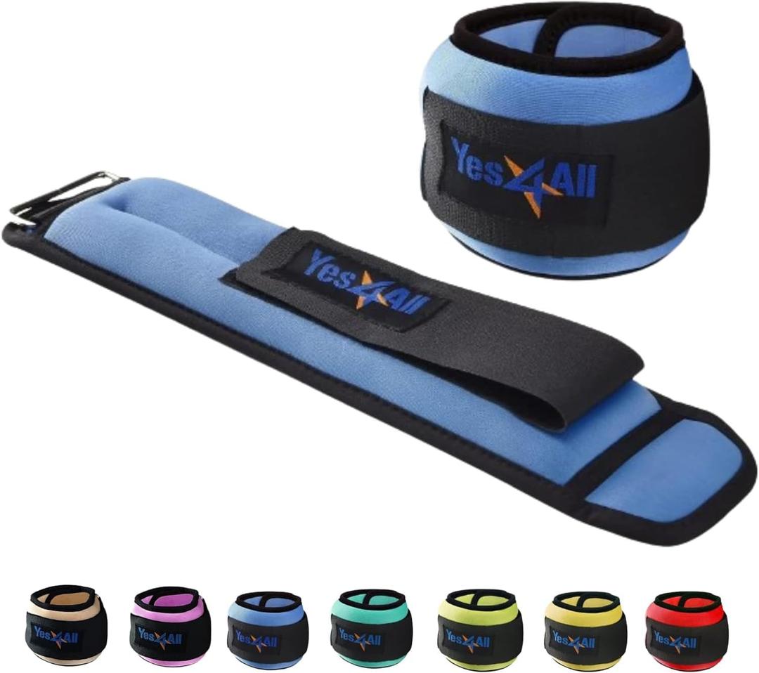 Yes4All Wrist & Ankle Weights Pair 1lb -10lbs, Adjustable Strap for Walking, Jogging, Pilates, Gym Fitness Workout for Women, Men (2 x 2 lbs, C. 4Lbs Pair (2lb x 2) - Blue)