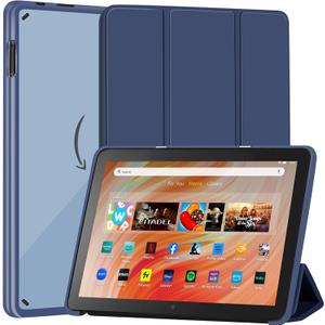 Slim Case for Amazon Kindle Fire HD 10 & Fire HD 10 Kid & Fire 10 Kid Pro(13th Gen, 2023 Release 10.1"), PU Leather Trifold Stand Cover PC Clear Back Dual Angle,Shell with Auto Wake/Sleep,Navy Blue