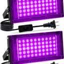 2 Pack 50W Black Light, LED Blacklight with US Plug and Switch, Black Lights for Glow and Neon Parties, Halloween, Body Painting, Birthday Party, Fluorescent Painting and Tapestry