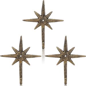 3 Pcs Cast Iron 8 Pointed Atomic Starburst Cute Wall Hooks Mid Century Star Hooks Modern Decor Easy Install Decorative Towel Hook for Coats Aprons Hats Vintage and Eclectic Decor