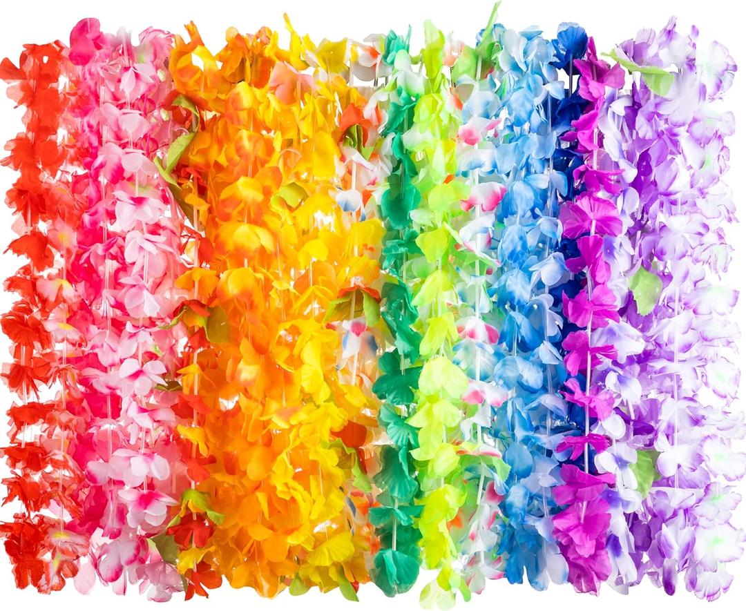 Joyin Toy 24 Counts Hawaiian Leis Bulk, Tropical Flower Lei Hawaiian Lei Beach Hawaii Luau Party Favors Decoration Birthday Party Supplies