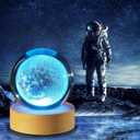 3D Moon Crystal Ball Night Light with Stand, Clear Glass Ball Light, 3.07 inch Crystal Lamp 16 Color Changing Night Light for Bedroom Decor, Ideal Birthday Gift for Teens Boys and Girls