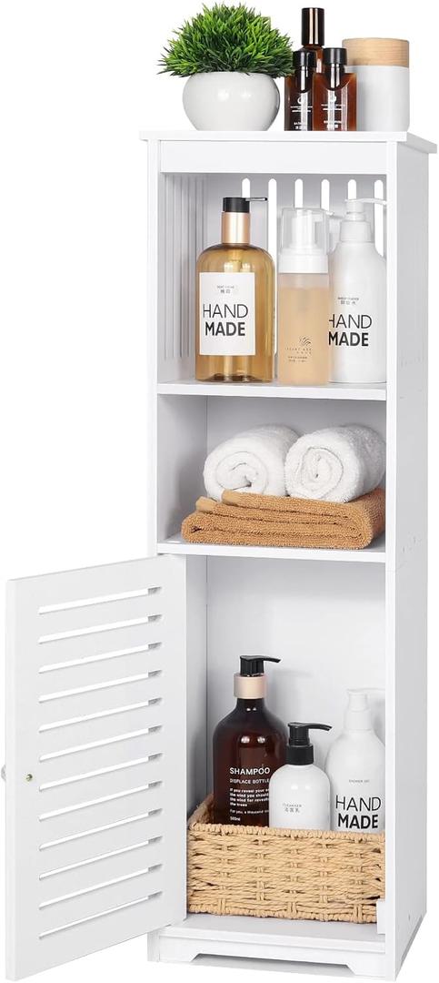 Small Bathroom Storage Cabinet, White Floor Standing Storage Cabinet Home Furniture Shelf,Suitable for Toilet Bedroom Kitchen Living Room (W/PJ)