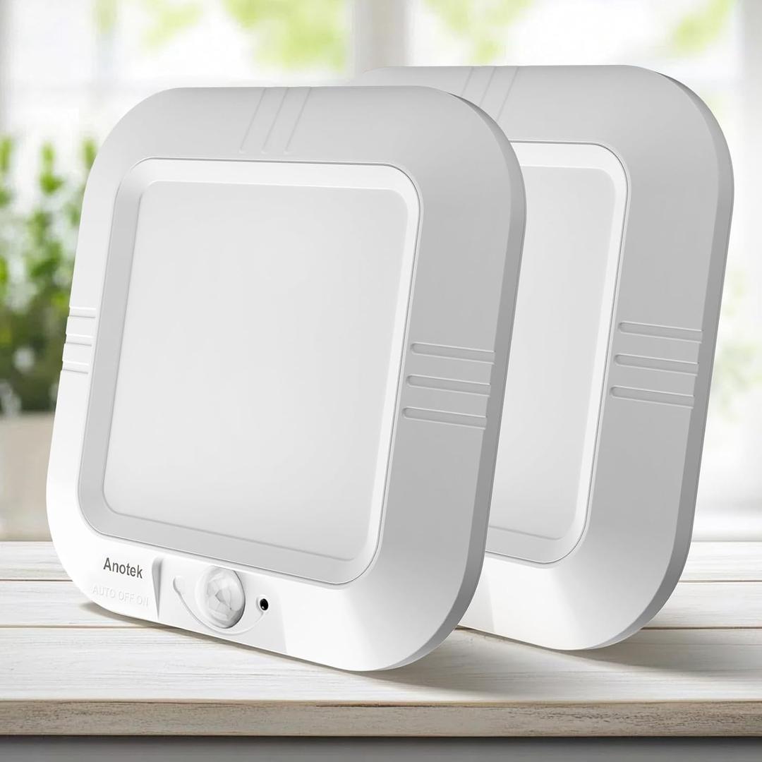 Motion Sensor Ceiling Light Battery Operated, 180LM 6000K Battery Closet Lights Motion Sensor, 48LED Wireless Ceiling Light Motion Activated for Pantry Cabinets Shed, Cool White,2-Pack