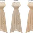 BeryLove Formal Dresses for Women Wedding Guest Ruffle Short Sleeve Elegant Cocktail Bridesmaid Party Prom Homecoming Dress High Waist Lace Long Evening Gown 51 Champagne Small