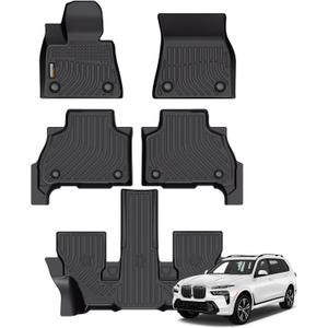 Binmotor-All Weather Car Floor Mats for 2019-2025 2026 BMW X7 40i, M50i, M60i (only fit 6 Passenger),3 Rows with for X7,TPE Liners for X7 Accessories Mats-Black