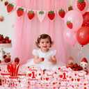 Berry First Birthday Decorations Strawberry 1st Birthday Tableware Set Sweet One Strawberry Bday Party Supplies Decor for Girls include Disposable Plates Napkins Cups Forks Knives Serve 30
