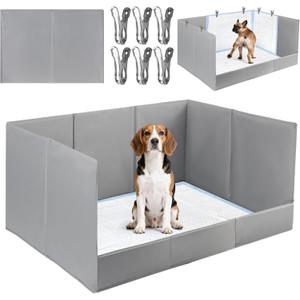 Dog Pee Pad Holder with High Walls, 32.3"x22"x15.7" No-Splash Indoor Dog Potty Box with 6 Clamps, No Assembly Foldable Potty Training Toilet for Large Small Medium Dogs Puppy Potty(Gray2)