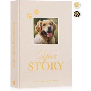 Lanpn Cute Puppy Photo Album 4x6 300 Pockets, Linen Cover Holds 300 Horizontal 4 x 6 Photos with Memo Writing Area Dogs Memory Book Keepsake for Dog Lovers Beige