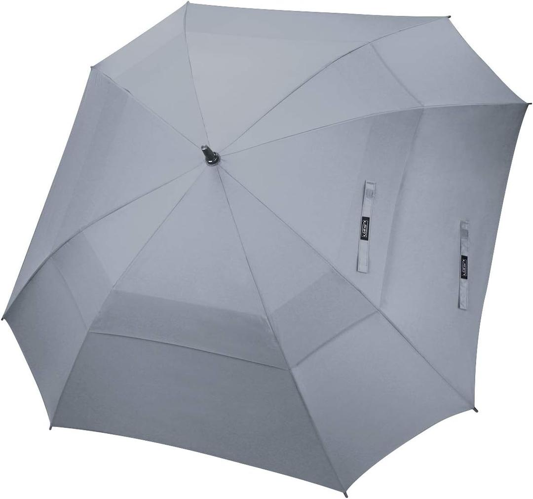 G4Free Extra Large Golf Umbrella 62/68 inch Square Vented Windproof Auto Open Double Canopy Oversized Stick Umbrella (Grey)