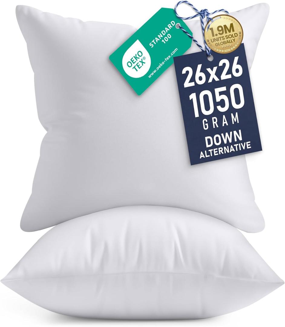 Utopia Bedding 26x26 Pillow Inserts, Set of 2, White Indoor Decorative Throw Pillows for Bed, Sofa & Couch Soft, Supportive & Fluffy Cushion Inserts