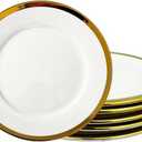 Dinner Plates, Set of 6, 8 inch,White Porcelain with Gold TrimAppetizer Plates,Ceramic Round Dessert Serving Plates for Bread, Salad, Snack and Finger Food,Elegant Ceramic Dinner Plates
