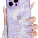 NITITOP Compatible with iPhone 13 Pro Max Case Cute Aesthetic Floral Flower Vintage Rose Pattern Matte Clear Women Girl Full Camera Lens Slim Hard PC Shockproof Pritective Cover - Purple