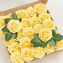 Ling's moment Artificial Flowers 25Pcs French Yellow Roses Decor w/Stems,3" DIY Foam Floral for Wedding Bouquet/Centerpieces, Outdoors Party Backdrop, Room/Table, and Garden/Pot Decorations