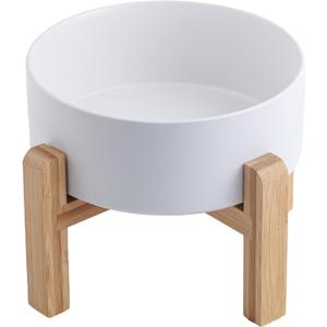 White Raised/Elevated Ceramic Dog Bowl for Small Medium Sized Breeds,Dog Food Water Bowl with Stand,6 in Non Slip Heavy Pet Feeding Dish 3.6 Cups/ 850 ml /28 OZ