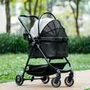 Pet Stroller for Small Dogs and Cats, One-Click Foldable Dog Stroller with Detachable Carrier & 3 Safety Tethers, Holds up to 33 lbs, Storage Basket & Cup Holder, Breathable Mesh, Black