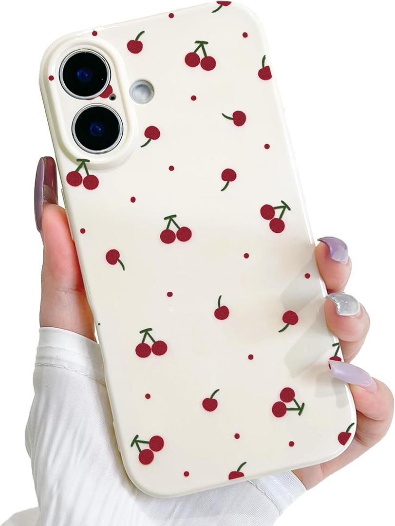 Lovmooful Compatible for iPhone 16 Plus Case Cute Cherry with Aesthetic Design for Girls Women Soft TPU Shockproof More Protective Girly for iPhone 16 Plus Case-Red