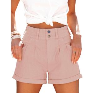 Womens Relaxed Fit Casual High Waist Pocketed Denim Shorts (XX-Large, Light Pink)