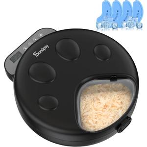 Automatic Cat Feeder Wet Food,Cordless Wet Pet Food Dispenser with 4 Ice Packs,4 Meals Per Day Fresh Food Refrigerated Container,Programmable Timed Battery Operated Auto Feeder for Kitten(Black)